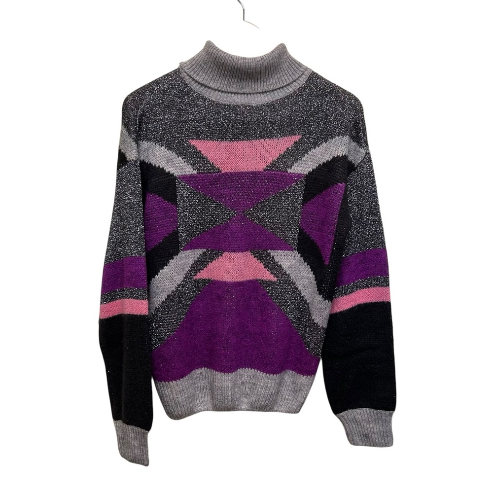 Noisy May Purple Pink Metallic High Neck Knit Sweater Top Size L